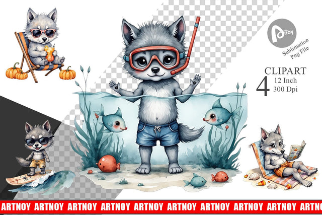 Beachy Werewolf Howls Clipart Sublimation artnoy 