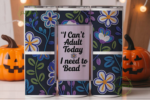 Beaded Embroidery Floral 20oz Tumbler Sublimation PixelChick 