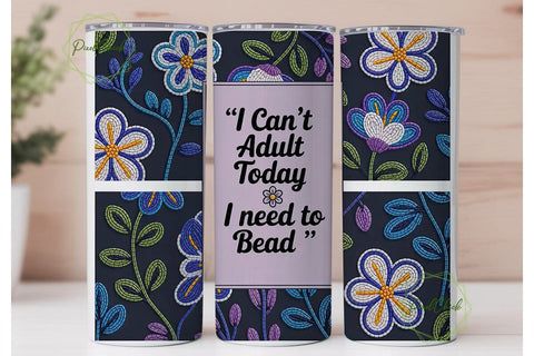 Beaded Embroidery Floral 20oz Tumbler Sublimation PixelChick 