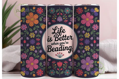 Beaded Floral 20oz Tumbler Wrap Sublimation PixelChick 