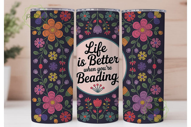 Beaded Floral 20oz Tumbler Wrap Sublimation PixelChick 