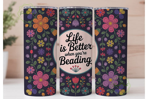 Beaded Floral 20oz Tumbler Wrap Sublimation PixelChick 