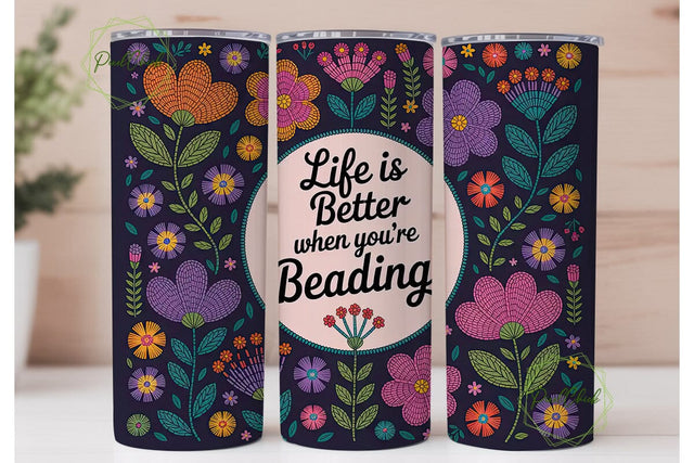 Beaded Floral 20oz Tumbler Wrap Sublimation PixelChick 