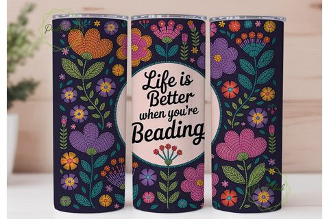 Beaded Floral 20oz Tumbler Wrap Sublimation PixelChick 