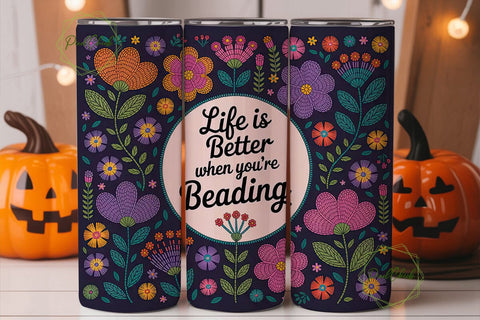 Beaded Floral 20oz Tumbler Wrap Sublimation PixelChick 