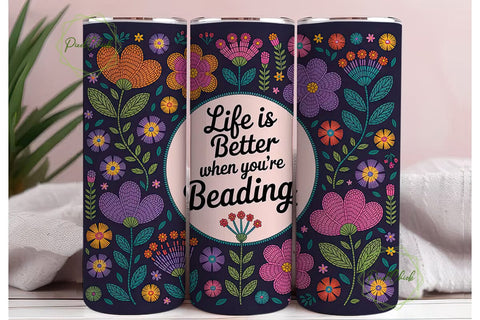 Beaded Floral 20oz Tumbler Wrap Sublimation PixelChick 