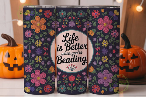 Beaded Floral 20oz Tumbler Wrap Sublimation PixelChick 