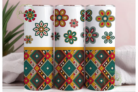 Beaded Floral & Geometric Tumbler Wrap Sublimation PixelChick 