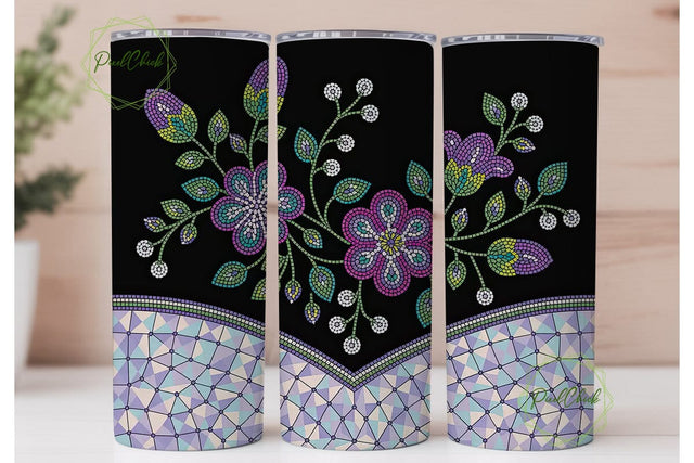 Beaded Floral Mosaic Tumbler Wrap Sublimation PixelChick 