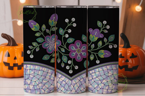 Beaded Floral Mosaic Tumbler Wrap Sublimation PixelChick 