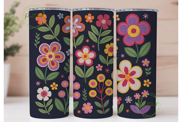 Beaded Floral Tumbler Wrap Sublimation PixelChick 