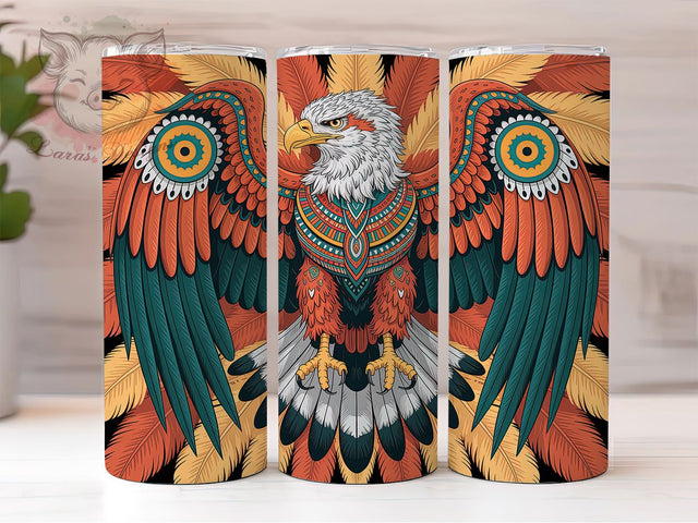 Beaded Tribal Eagle Tumbler Wrap, Indigenous Eagle Tumbler, Tribal Eagle Sublimation, Native Eagle Cup Design, Beadwork Eagle Drinkware, Eagle Feather Tumbler, Cultural Eagle Digital Sublimation Lara' s Designs 