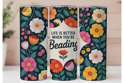 Beading Floral Tumbler Wrap PNG Sublimation PixelChick 