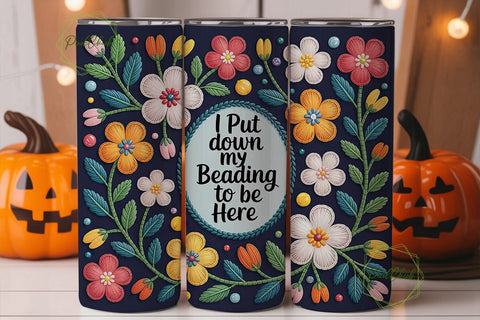 Beading Floral Tumbler Wrap PNG Sublimation PixelChick 