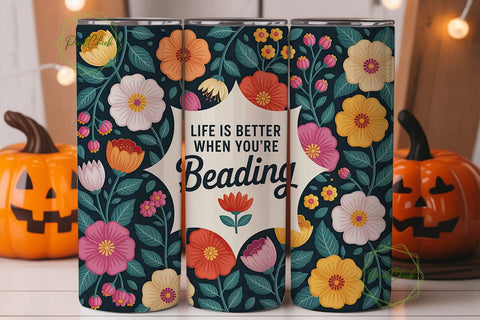 Beading Floral Tumbler Wrap PNG Sublimation PixelChick 