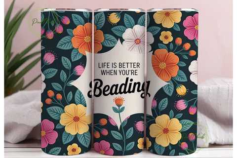Beading Floral Tumbler Wrap PNG Sublimation PixelChick 