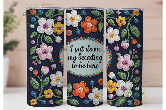Beading Floral Tumbler Wrap PNG Sublimation PixelChick 