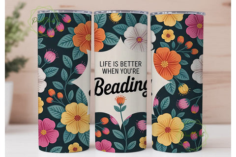 Beading Floral Tumbler Wrap PNG Sublimation PixelChick 