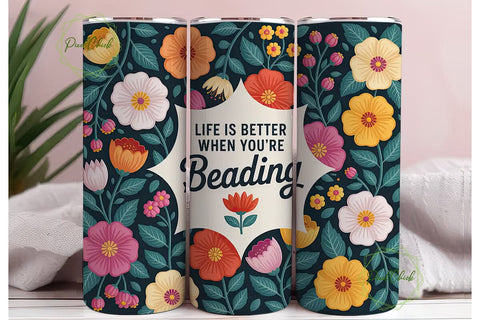 Beading Floral Tumbler Wrap PNG Sublimation PixelChick 