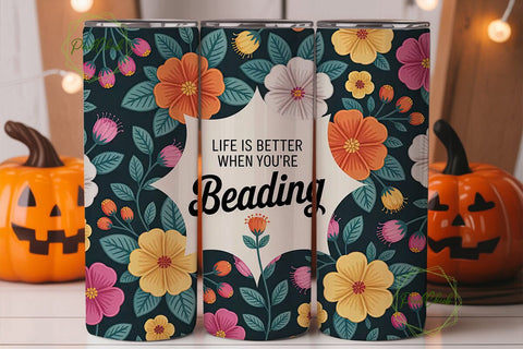 Beading Floral Tumbler Wrap PNG Sublimation PixelChick 