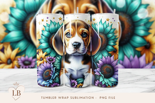 Beagle and Sunflowers Tumbler Wrap Sublimation PNG | Dog Lover's Tumbler Design Sublimation BijouBay 