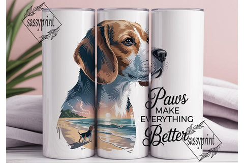 Beagle Beach Sunset 20oz Tumbler Wrap Sublimation sassyprint 
