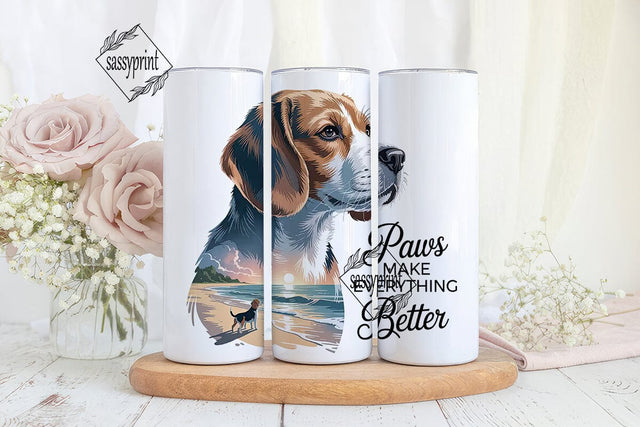 Beagle Beach Sunset 20oz Tumbler Wrap Sublimation sassyprint 