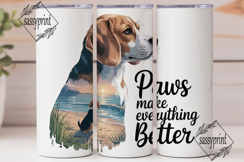 Beagle Beach Sunset 20oz Tumbler Wrap Sublimation sassyprint 