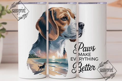 Beagle Beach Sunset 20oz Tumbler Wrap Sublimation sassyprint 
