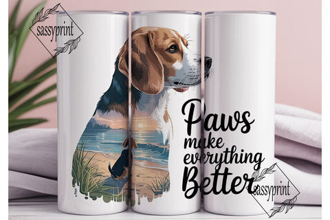 Beagle Beach Sunset 20oz Tumbler Wrap Sublimation sassyprint 