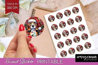 Beagle Christmas Dog Printable Stickers Sublimation OrangeBrushStudio 