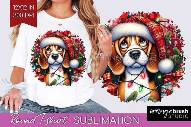 Beagle Christmas Dog Round Tshirt PNG Sublimation OrangeBrushStudio 