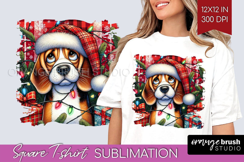 Beagle Christmas Dog Square Tshirt PNG Sublimation OrangeBrushStudio 