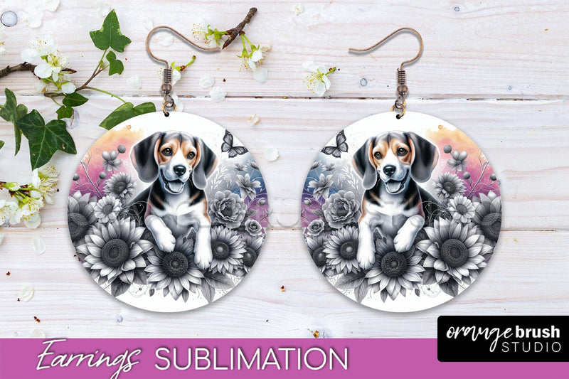 Beagle Earrings - Dog Mom Floral Round Earring Sublimation Sublimation OrangeBrushStudio 