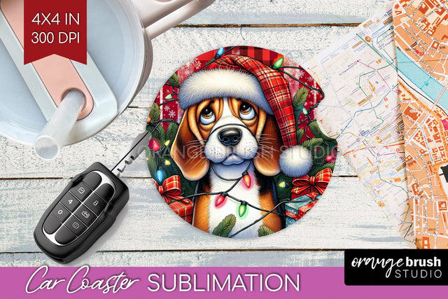 Beagle Funny Christmas Dog Car Coaster Sublimation OrangeBrushStudio 