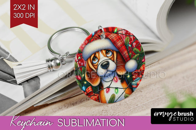 Beagle Funny Christmas Dog Keychain PNG Sublimation OrangeBrushStudio 