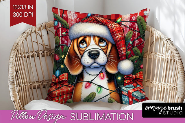 Beagle Funny Christmas Dog Pillow Cover Sublimation OrangeBrushStudio 