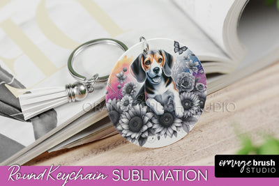 Beagle Keychain - Dog mom Floral Keychain Sublimation Design Sublimation OrangeBrushStudio 