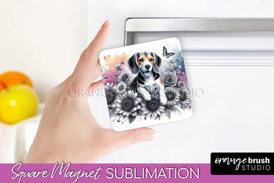 Beagle Magnet Sublimation - Dog Mom Floral Magnet PNG Design Sublimation OrangeBrushStudio 