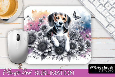 Beagle Mouse Pad Design - Dog Mom Floral Mousepad Sublimation Sublimation OrangeBrushStudio 