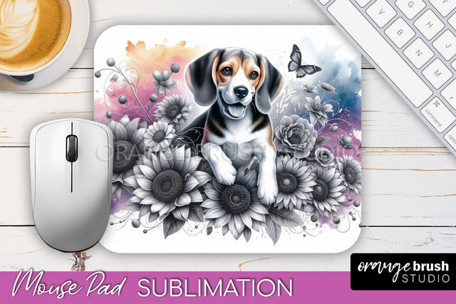 Beagle Mouse Pad Design - Dog Mom Floral Mousepad Sublimation Sublimation OrangeBrushStudio 