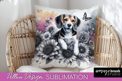 Beagle Pillow Cover - Dog Mom Floral Pillow Sublimation Sublimation OrangeBrushStudio 