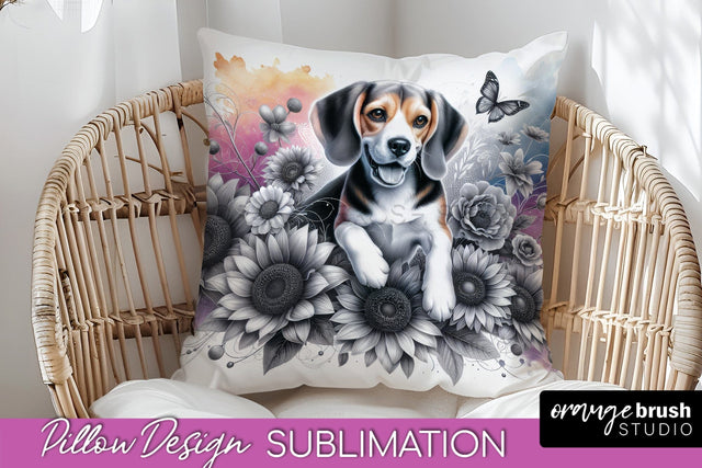Beagle Pillow Cover - Dog Mom Floral Pillow Sublimation Sublimation OrangeBrushStudio 
