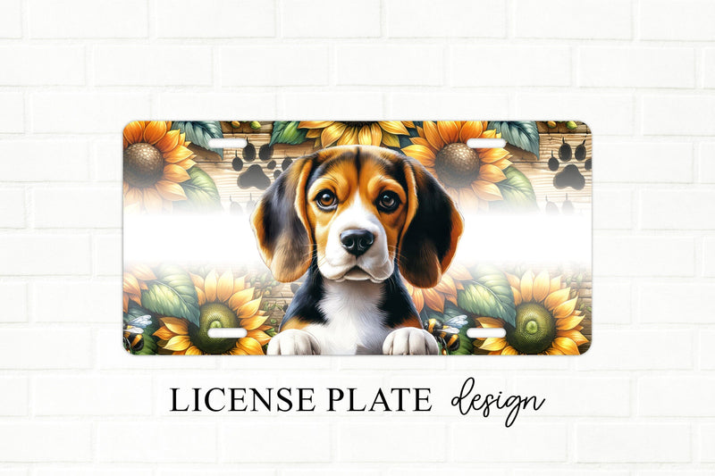 Beagle Sunflower License Plate Sublimation Design Sublimation BijouBay 