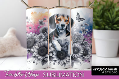 Beagle Tumbler Wrap - Dog Mom Floral Tumbler Sublimation Sublimation OrangeBrushStudio 