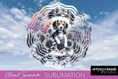 Beagle Wind Spinner, Dog Mom Floral Wind Spinner Sublimation Sublimation OrangeBrushStudio 