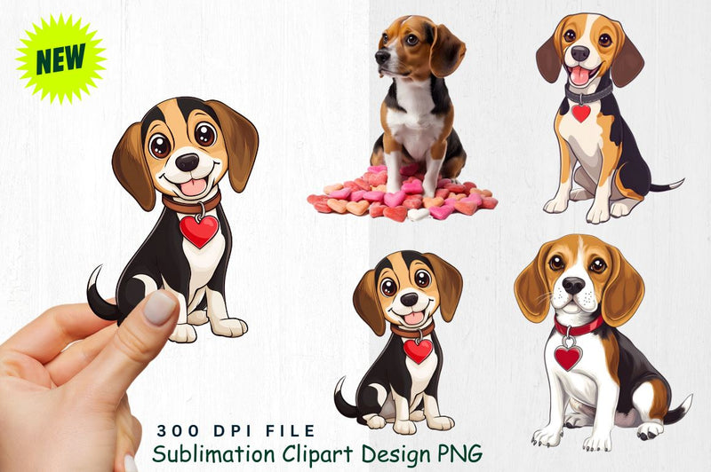 Beagle with Heart Collar Tag Clipart Sublimation Regulrcrative 