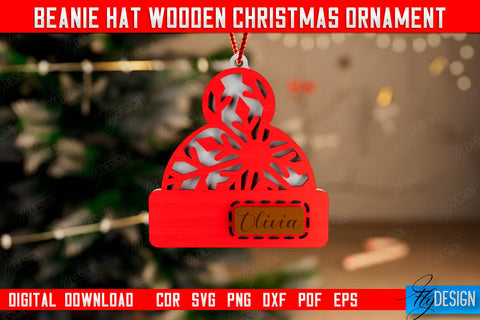 Beanie Hat Wooden Christmas Ornament Bundle | Personalized Christmas Tree Toy | CNC Files SVG Fly Design 