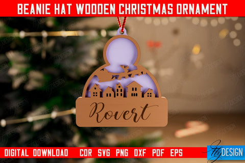 Beanie Hat Wooden Christmas Ornament Bundle | Personalized Christmas Tree Toy | CNC Files SVG Fly Design 