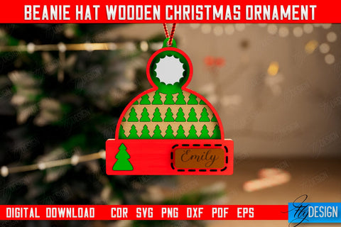 Beanie Hat Wooden Christmas Ornament Bundle | Personalized Christmas Tree Toy | CNC Files SVG Fly Design 